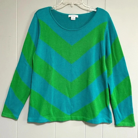 LIZ CLAIBORNE Aqua Blue Lime Green Chevron Cotton Blend Sweater Size XL - Picture 1 of 5